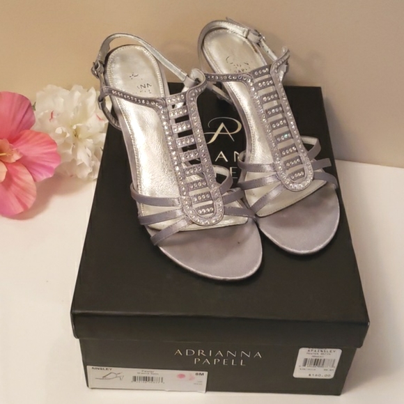 Adrianna Papell Ainsley pewter silver satin with crystals Heels 8 - Picture 1 of 11